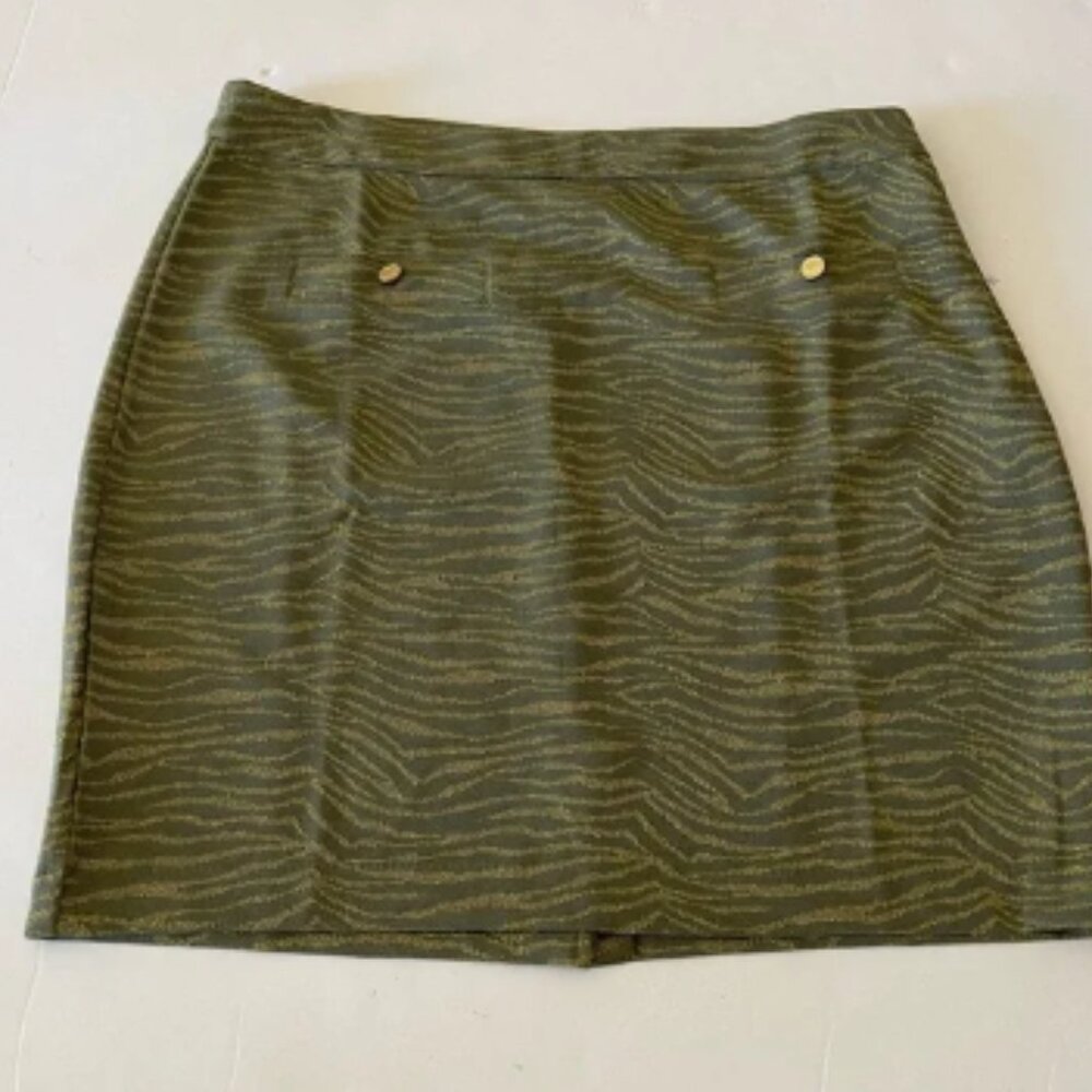 Michael Michael Kors Green and Gold Zebra Print Mini Pencil Skirt